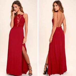 NBD Stephania Red Lace Backless Maxi Dress Sleeveless Size Medium